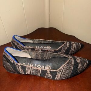 Rothy’s Women's Golden Shimmer Black Rose Gold Pointed Flat Comfort Shoes Sz 5.5